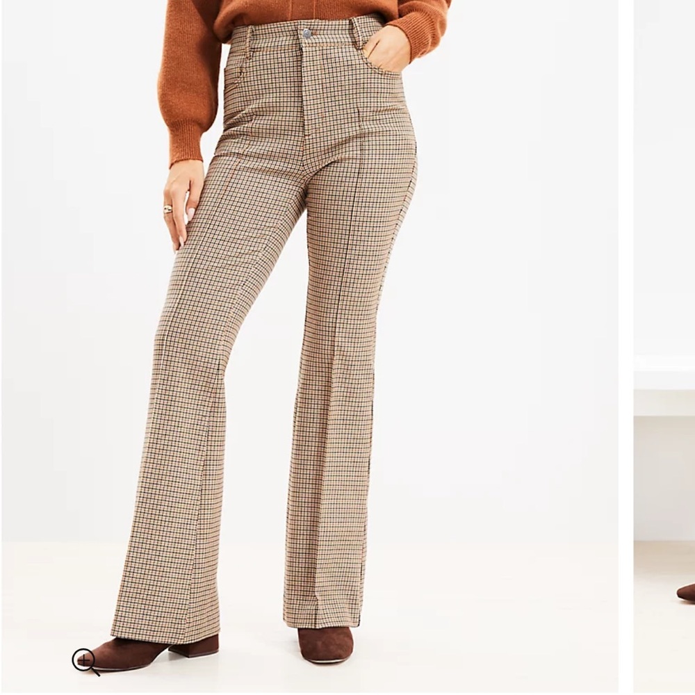 LOFT Tan Checkered Women's Trousers